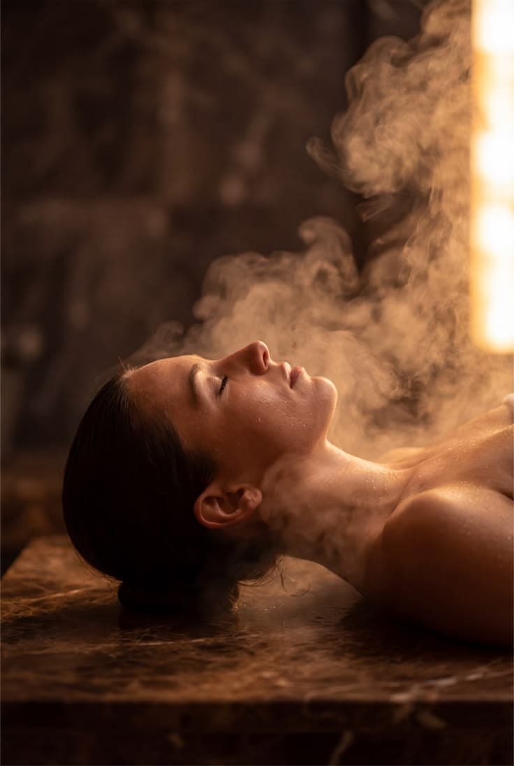 Resting in the warmth, steam rising